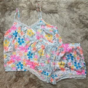 Secret Possessions Floral 2-piece Satin Pajama Loungewear Set-Shorts & Cami/Tank